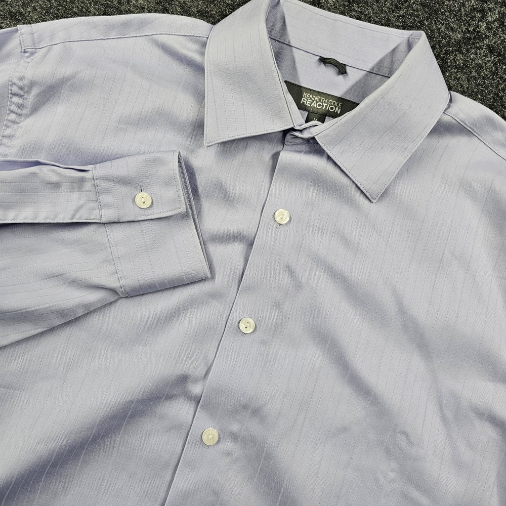Kenneth Cole Reaction Mens 15.5 32-33 Purple Stripe Dress Shirt Wrinkle Free